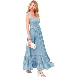 R.Vivimos Summer Cotton Sexy Backless Long Dress Sz S